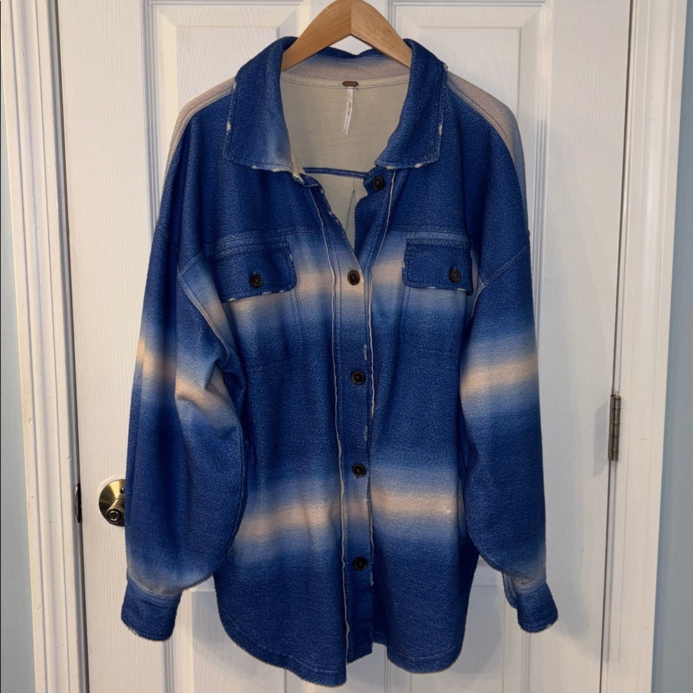 Free People Ruby Printed Shacket In Deep Sea Comb… - image 3